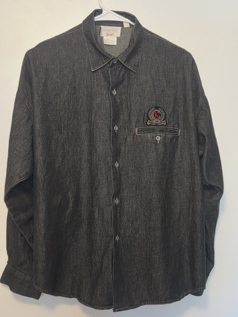 Vintage 90s Calvin Klein Sport Mens Sz M Long Sleeve Button Up Denim Shirt Y2K